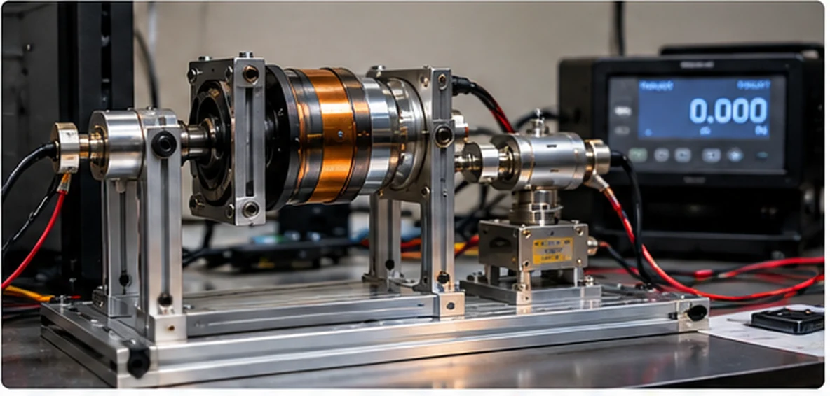 AI-generated concept of passive thrust-measurement laboratory fixture; not a real engine